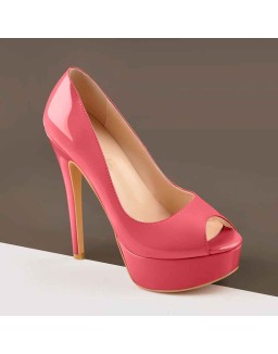 Retro Pink Platform Pumps Peep Toe Stiletto Pumps