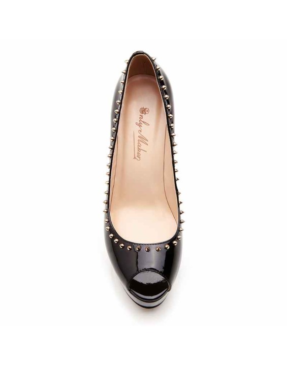 Black Platform Peep Toe Stiletto Pumps With Rivet