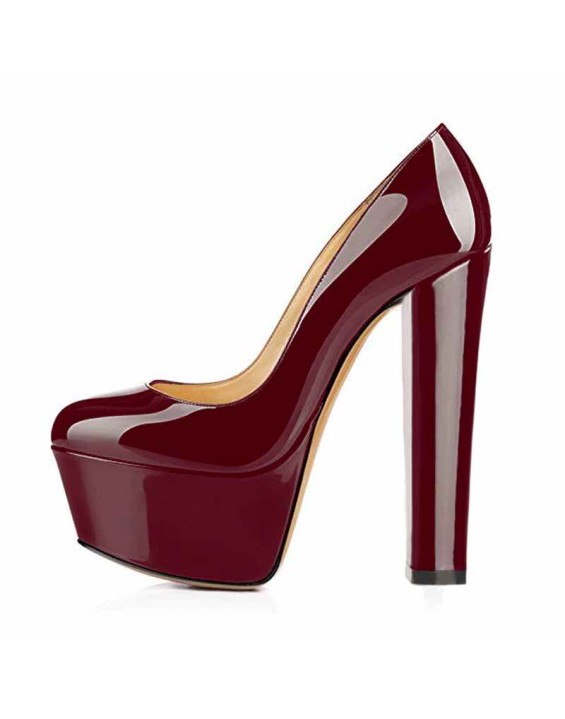 Platform Round Toe Pumps Chunky Heels Pumps