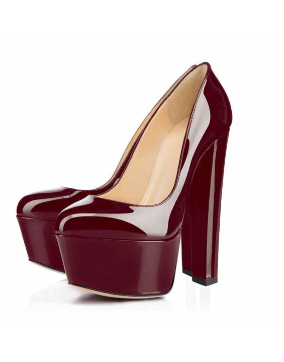 Platform Round Toe Pumps Chunky Heels Pumps