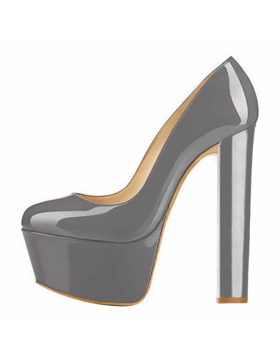 Platform Round Toe Pumps Chunky Heels Pumps