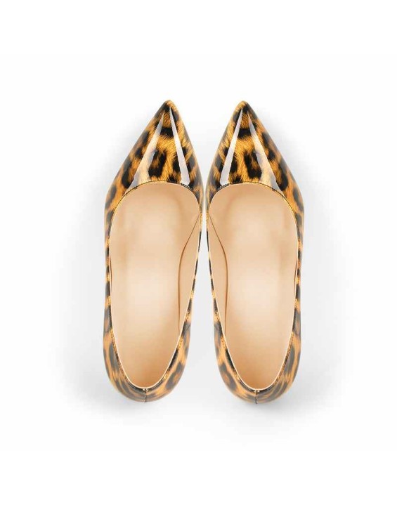 Leopard Pointed toe Pumps Chunky Heels Basic Women High Heels