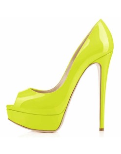 Yellow Platform Peep Toe Stiletto Pumps