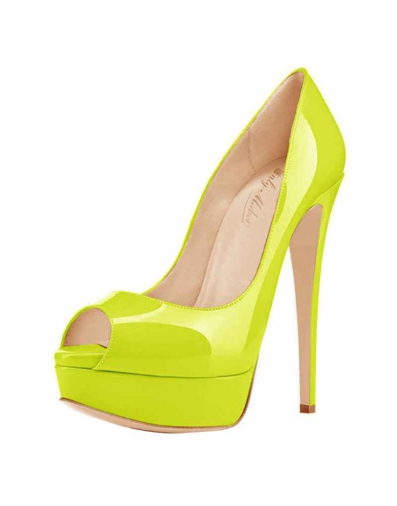 Yellow Platform Peep Toe Stiletto Pumps