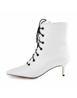 White Heeled Work Boots Kitten Heel Ankle Boots
