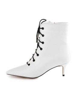 White Heeled Work Boots Kitten Heel Ankle Boots