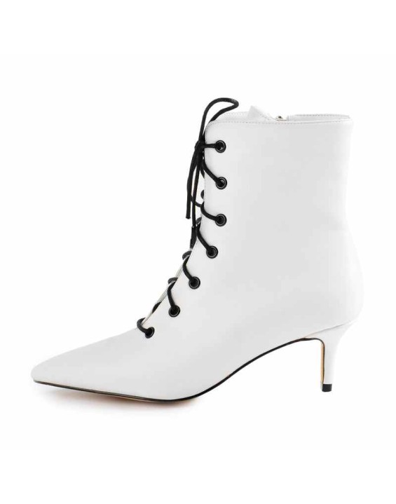 White Heeled Work Boots Kitten Heel Ankle Boots