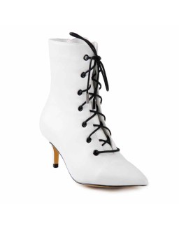 White Heeled Work Boots Kitten Heel Ankle Boots