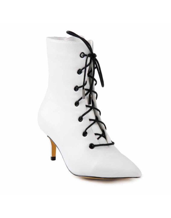 White Heeled Work Boots Kitten Heel Ankle Boots