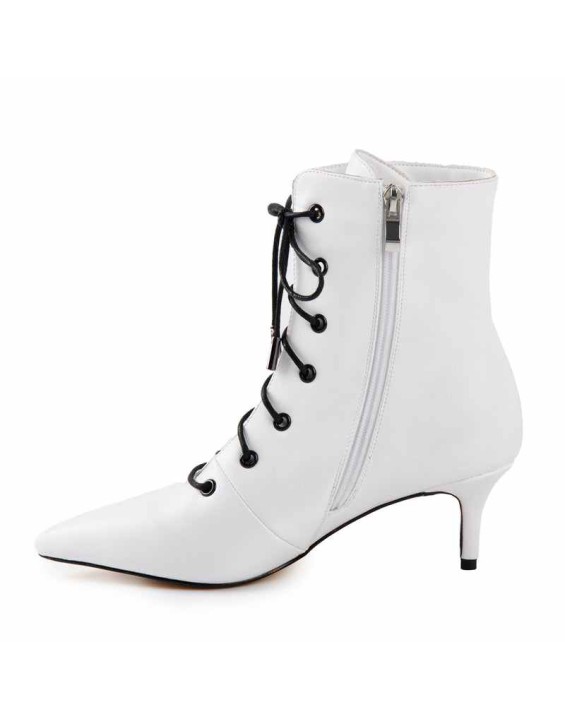 White Heeled Work Boots Kitten Heel Ankle Boots