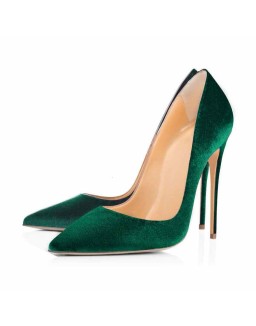 8cm 10cm 12cm Retro Green Pointed Toe Pumps Classic Satin Stilettos
