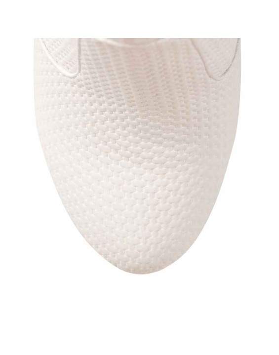 White Fine Weave Pattern Platform Chunky Heel Ankle Boots