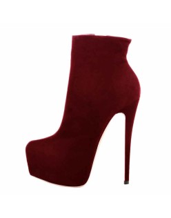 Burgundy Suede Platform Ankle Boots Stiletto Booties