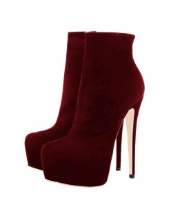 Burgundy Suede Platform Ankle Boots Stiletto Booties