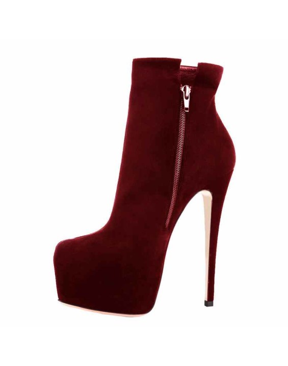 Burgundy Suede Platform Ankle Boots Stiletto Booties