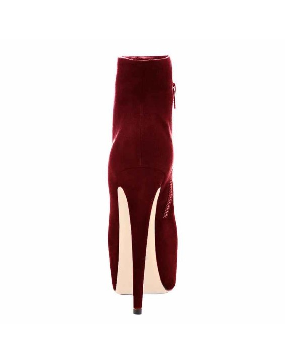 Burgundy Suede Platform Ankle Boots Stiletto Booties