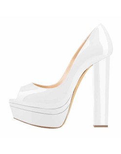 Classic White Peep Toe Platform Pumps