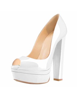 Classic White Peep Toe Platform Pumps