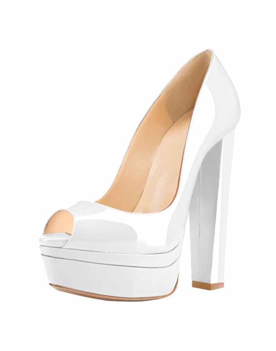 Classic White Peep Toe Platform Pumps