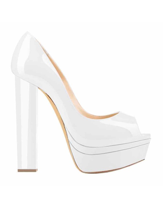Classic White Peep Toe Platform Pumps