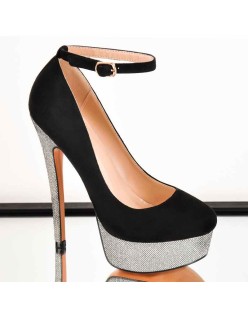 Silver Platform Round Toe Stiletto Heels Buckle Strap Pumps