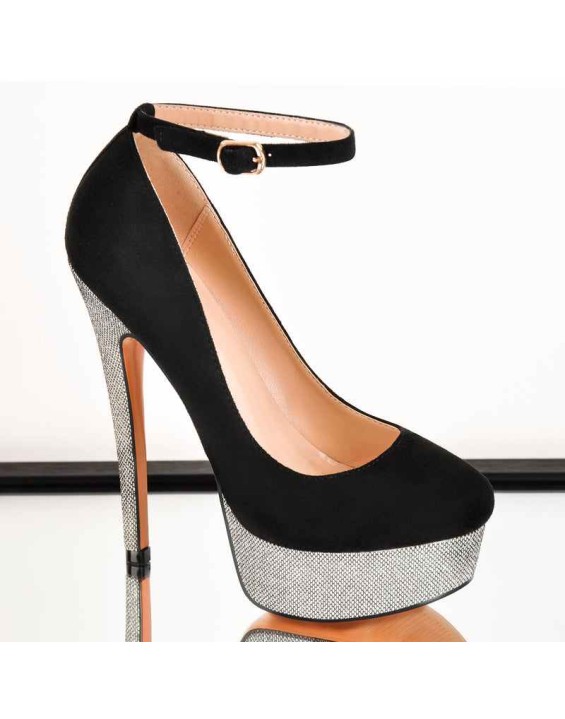 Silver Platform Round Toe Stiletto Heels Buckle Strap Pumps