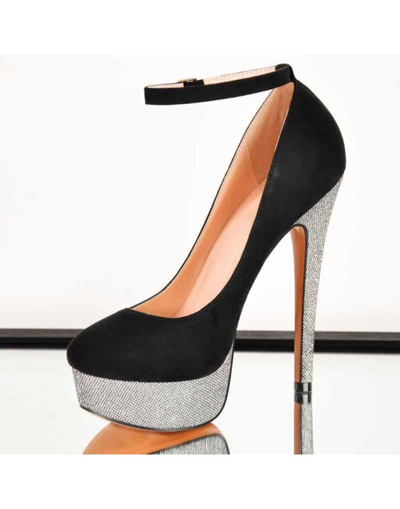 Silver Platform Round Toe Stiletto Heels Buckle Strap Pumps