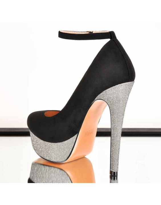 Silver Platform Round Toe Stiletto Heels Buckle Strap Pumps