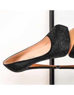 Black Platform Glitter Round Toe Stilettos Pumps