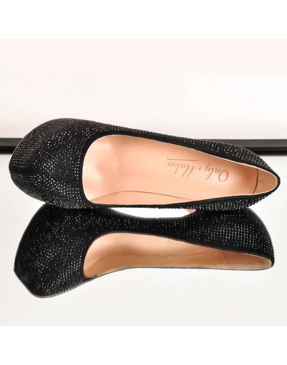 Black Platform Glitter Round Toe Stilettos Pumps