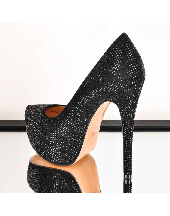 Black Platform Glitter Round Toe Stilettos Pumps