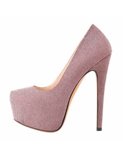Pink Platform Glitter Round Toe Stilettos Pumps