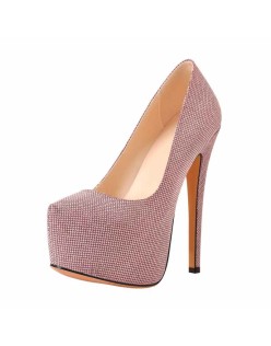 Pink Platform Glitter Round Toe Stilettos Pumps
