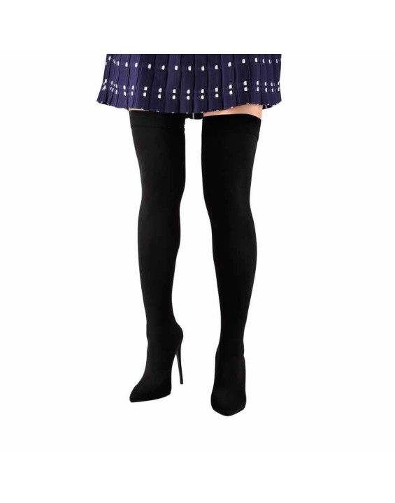 Thigh High Pointy Toe Stiletto Stretch Back Hollow Out Stocking Booties