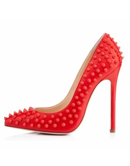 Pointed Toe Rivets Pumps Black Patent Leather Studded High Heels Pumps