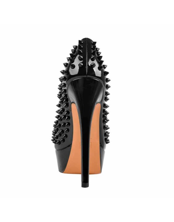 Peep Toe Platform Rivets High Heels Pumps