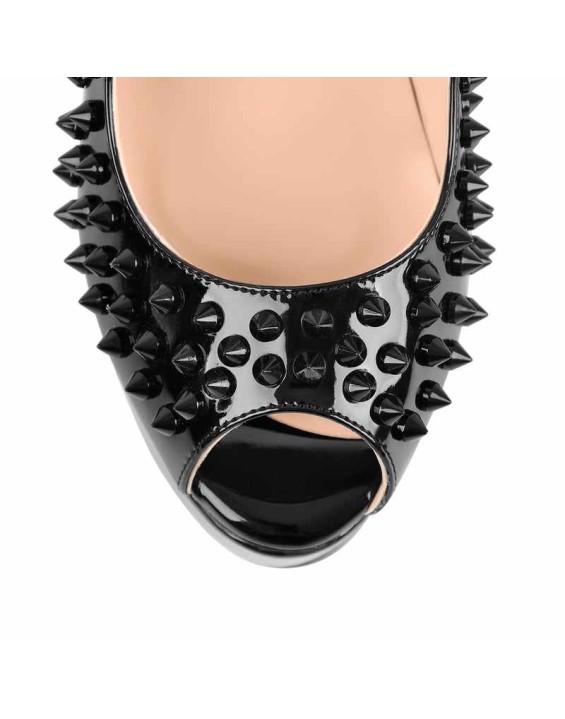 Peep Toe Platform Rivets High Heels Pumps