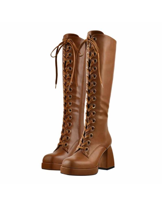 Square Chunky Heels Over The Knee Platform Boots