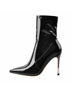 10cm Black Patent Leather Metal Heel Boots