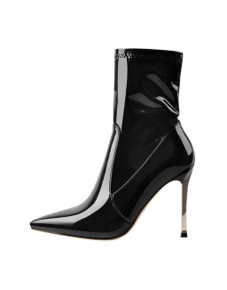 10cm Black Patent Leather Metal Heel Boots