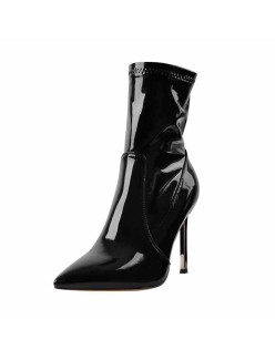 10cm Black Patent Leather Metal Heel Boots