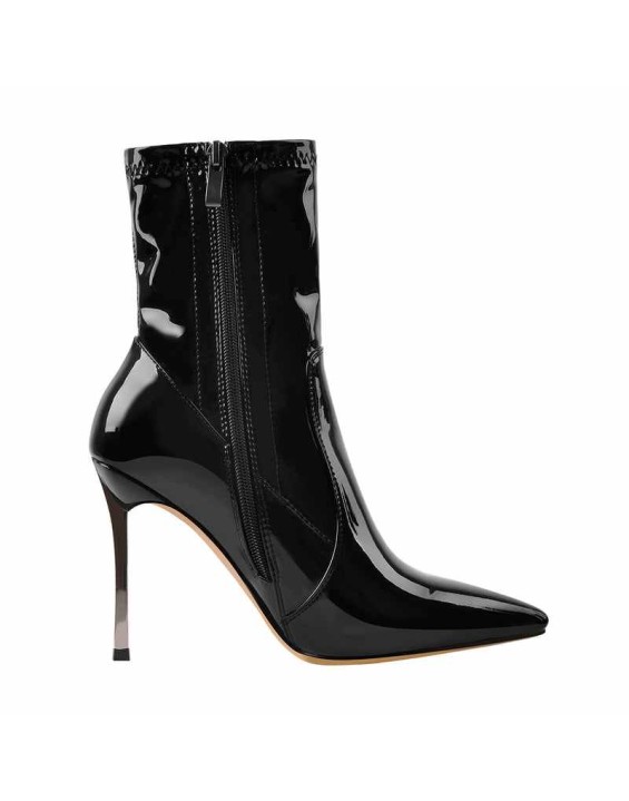 10cm Black Patent Leather Metal Heel Boots