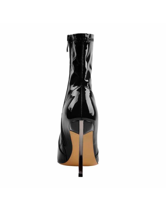10cm Black Patent Leather Metal Heel Boots