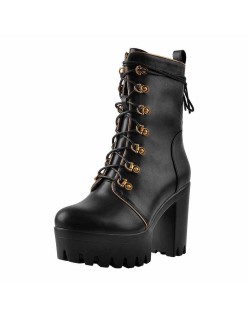 Black Platform Chunky High Heels Ankle Boots