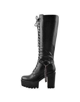 Black Platform Knee Chunky High Heels Boots