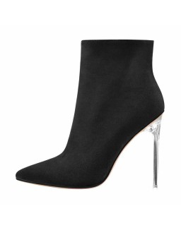 Black Suede Clear Heel Ankle Boots