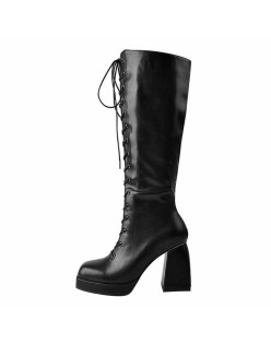 Black  Square Chunky Heels Boots