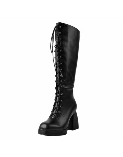 Black  Square Chunky Heels Boots