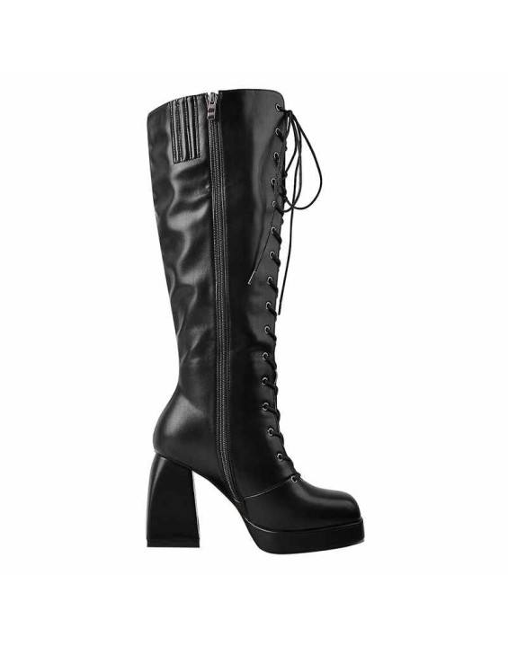 Black  Square Chunky Heels Boots