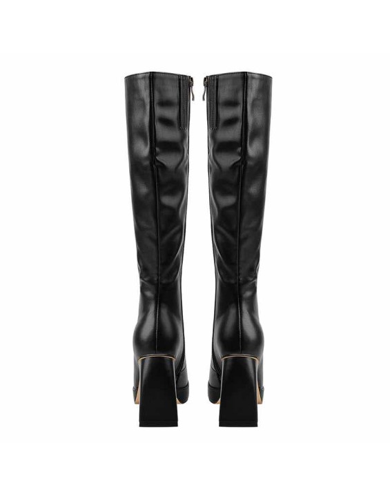 Black  Square Chunky Heels Boots